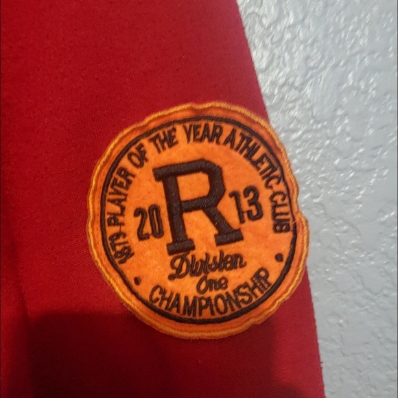 Riflessi Juniors Varsity Fleece Bomber Jacket S Snapped Black/ Red Cotton Blend - Picture 5 of 16